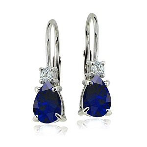 blue sapphire and white topaz teardrop leverback earring